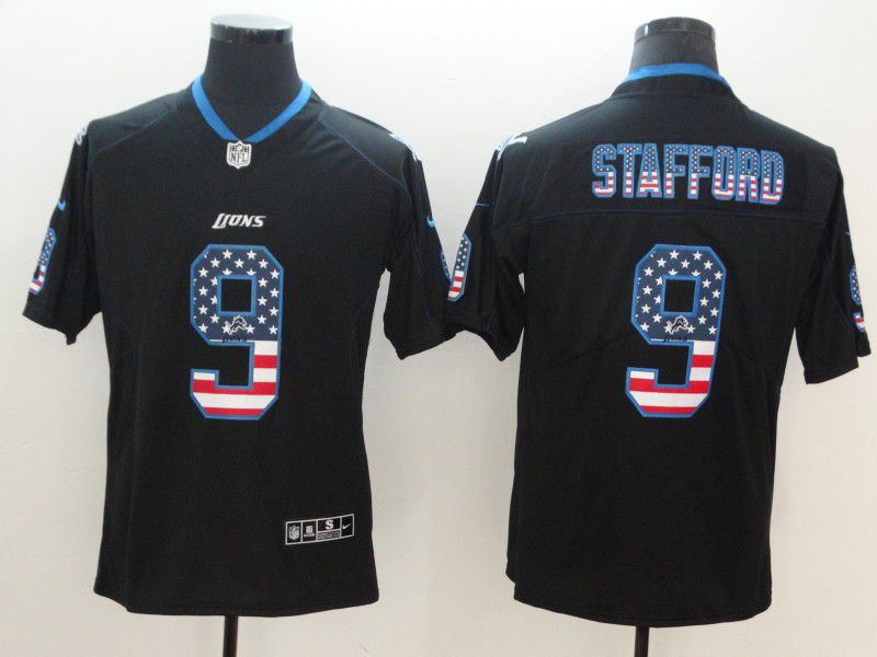 Men Detroit Lions #9 Stafford Nike USA Flag Fashion Black Color Rush Limited NFL Jerseys